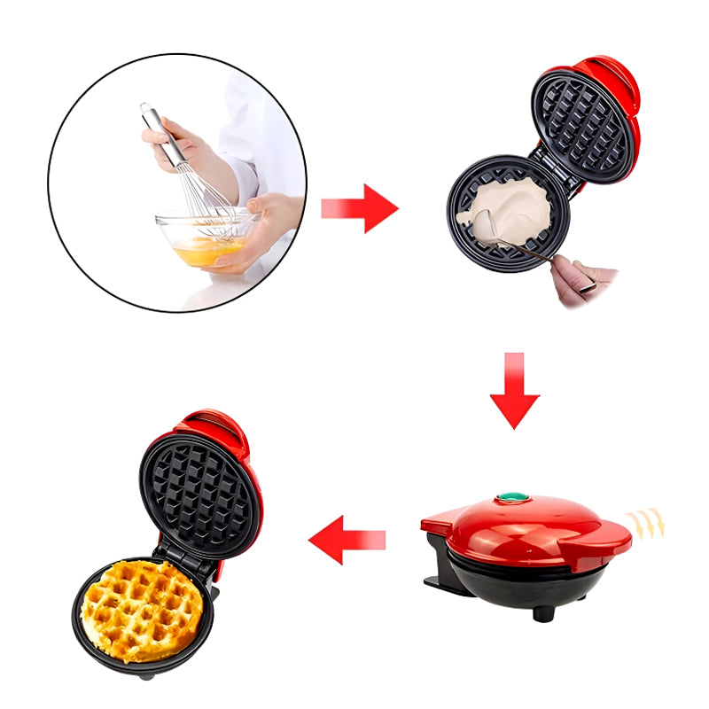 Compact 4-Inch Non-Stick Mini Waffle Maker – 350W Electric Machine in Red & Black