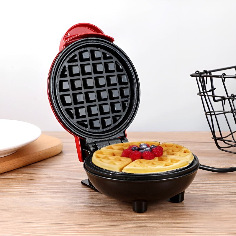 Compact 4-Inch Non-Stick Mini Waffle Maker – 350W Electric Machine in Red & Black