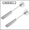 Pack of 2 Stainless Steel Hand Pressure Rotating Mixers – Mini Beaters for Coffee, Milk & Egg Mixing