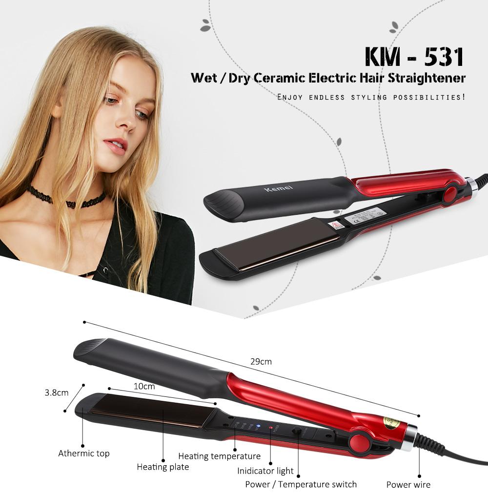 Kemei KM-531 Professional Wet/Dry Ceramic Hair Straightener – Fast Heating Electric Flat Iron