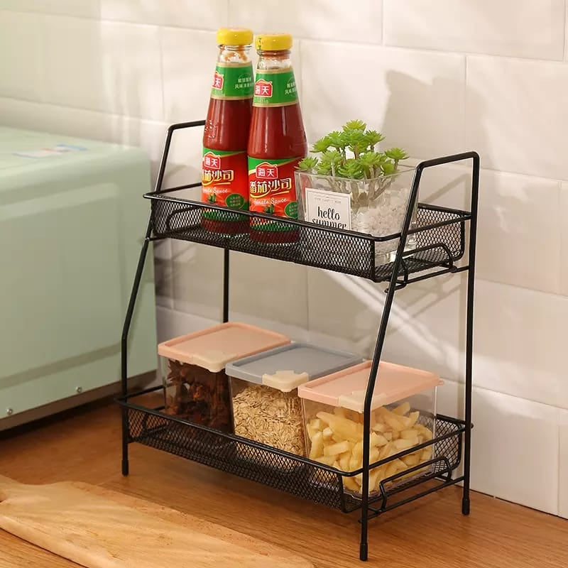 2-Layer Multi-Purpose Mini Portable Iron Organizer Shelf – Eco-Friendly & Stylish Storage Rack