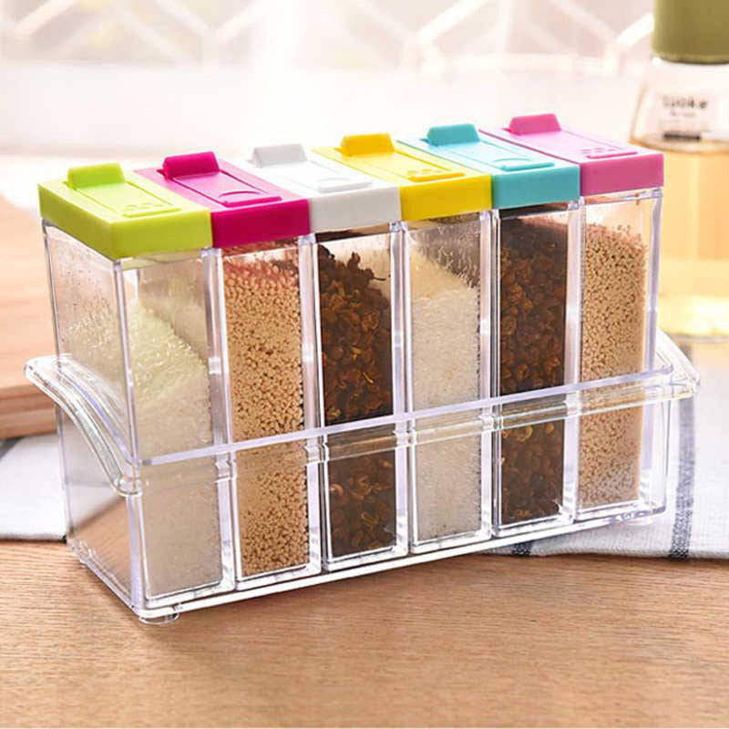 6-Piece Transparent Spice Jar Set – Easy Press, Eco-Friendly Seasoning Storage