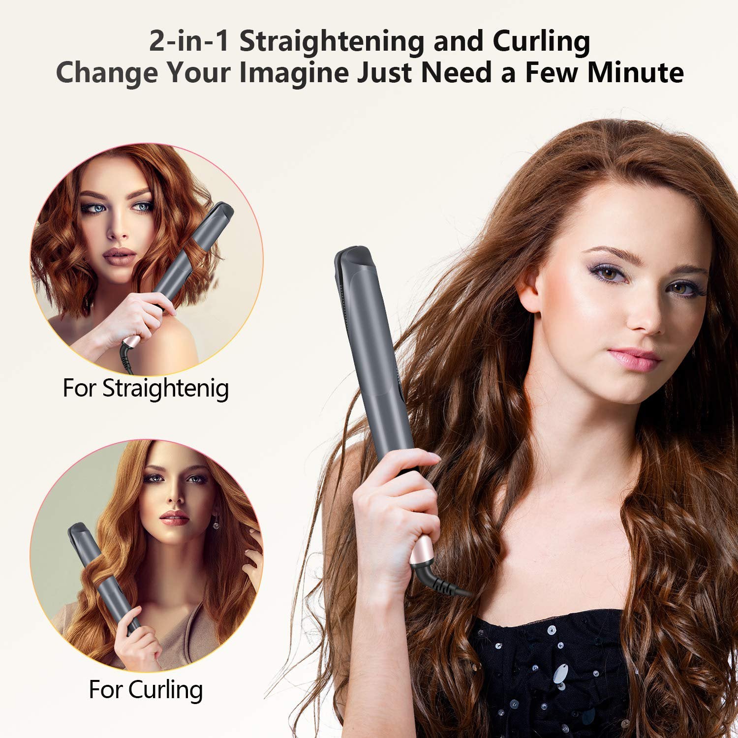 2-in-1 Hair Straightener & Curler Iron – Tourmaline Ceramic Twisted Flat Iron with LCD Display