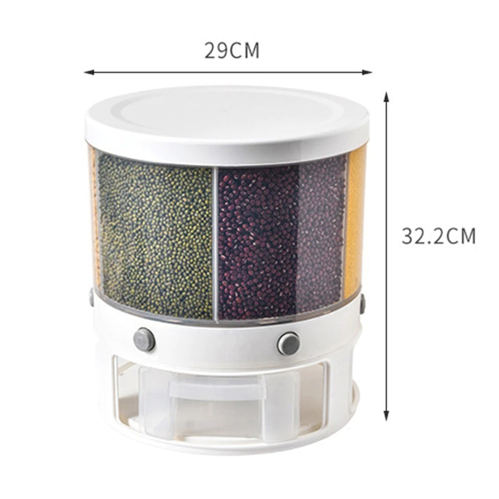 10Kg 6-In-1 Rotating Kitchen Food Storage Container – Space-Saving Organizer
