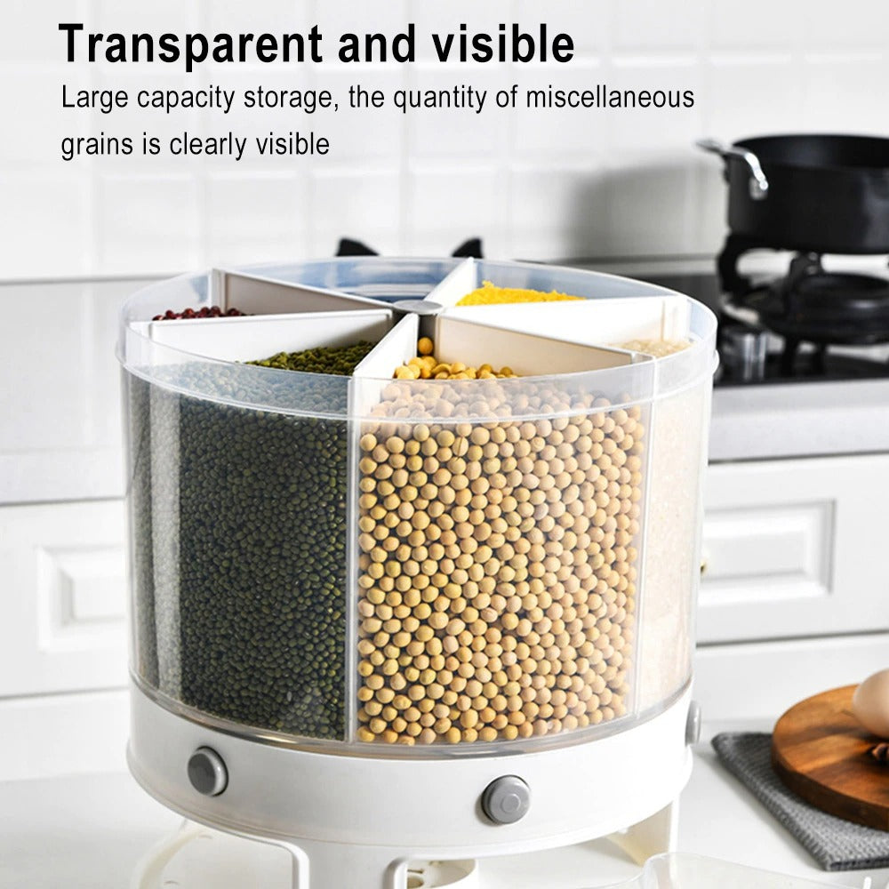10Kg 6-In-1 Rotating Kitchen Food Storage Container – Space-Saving Organizer