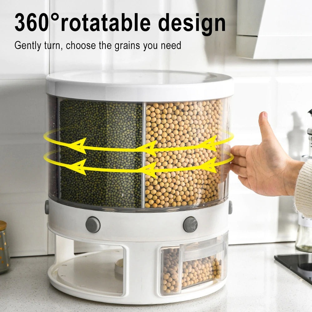 10Kg 6-In-1 Rotating Kitchen Food Storage Container – Space-Saving Organizer