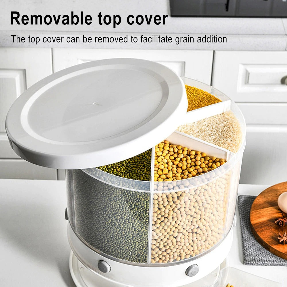 10Kg 6-In-1 Rotating Kitchen Food Storage Container – Space-Saving Organizer