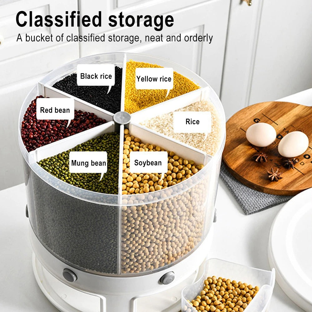 10Kg 6-In-1 Rotating Kitchen Food Storage Container – Space-Saving Organizer