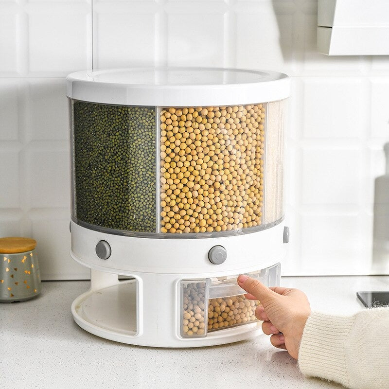 10Kg 6-In-1 Rotating Kitchen Food Storage Container – Space-Saving Organizer