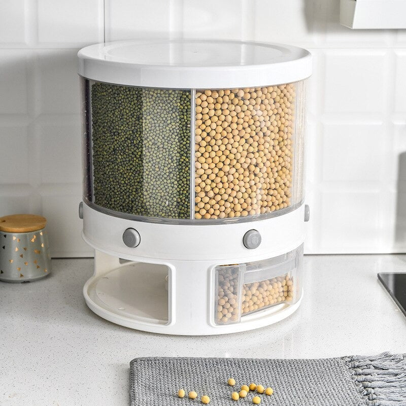 10Kg 6-In-1 Rotating Kitchen Food Storage Container – Space-Saving Organizer