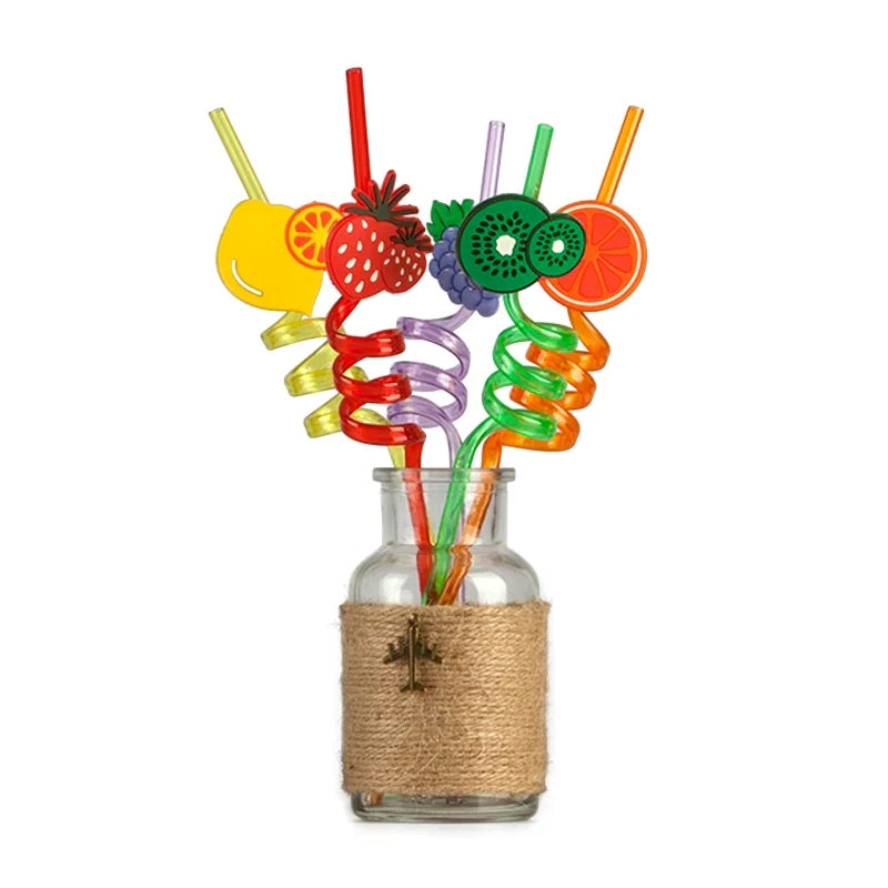 Pack of 4 Reusable Plastic Fruit Drinking Straws – Colorful & Fun Beverage Accessories