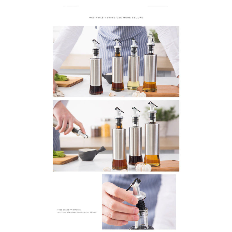 500ml High-Quality Stainless-Steel Covered Smart Glass Oil Bottle – Elegant & Airtight Dispenser