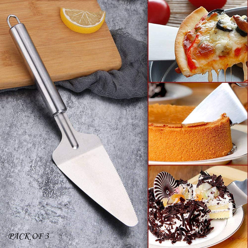 Pack of 3 High-Quality Stainless Steel Cake & Pizza Servers – 2-in-1 Cutter & Server