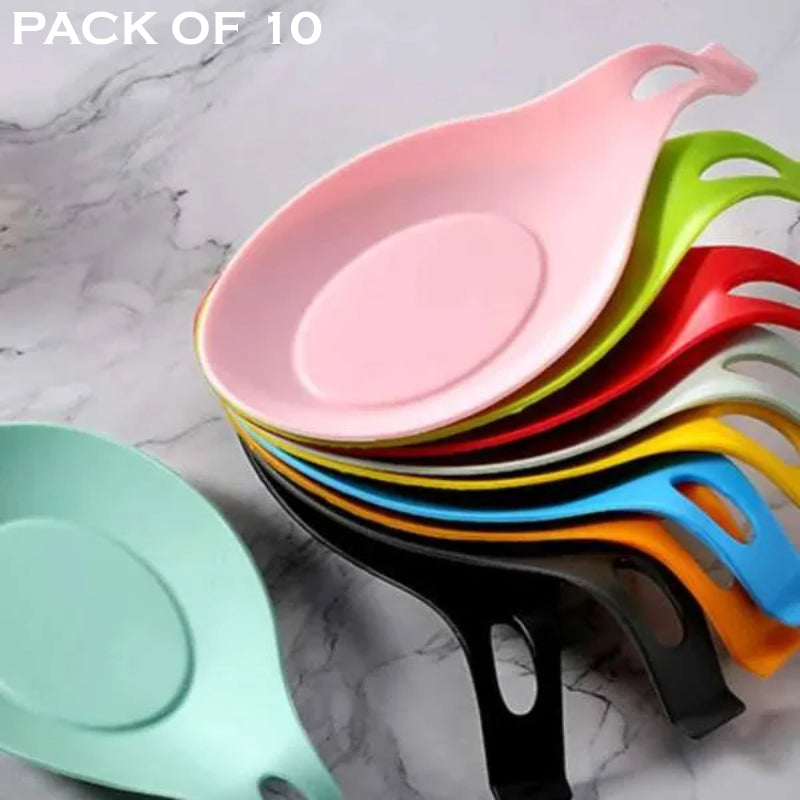 Pack of 10 Heat-Resistant Spoon Shelf Rests – Modern PU Kitchen Utensil Holder