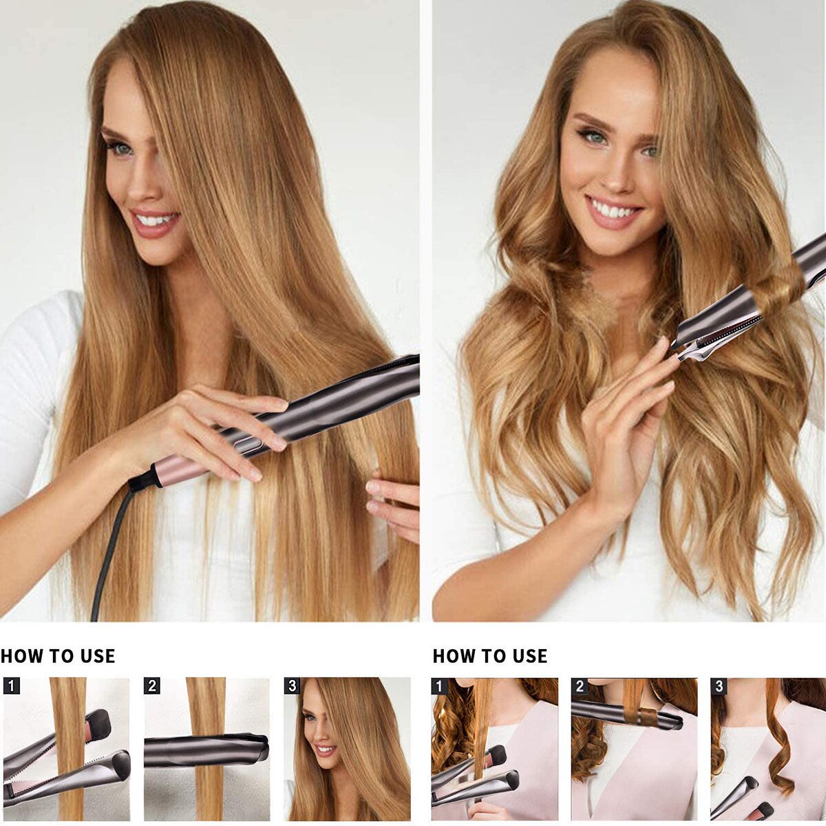 2-in-1 Hair Straightener & Curler Iron – Tourmaline Ceramic Twisted Flat Iron with LCD Display