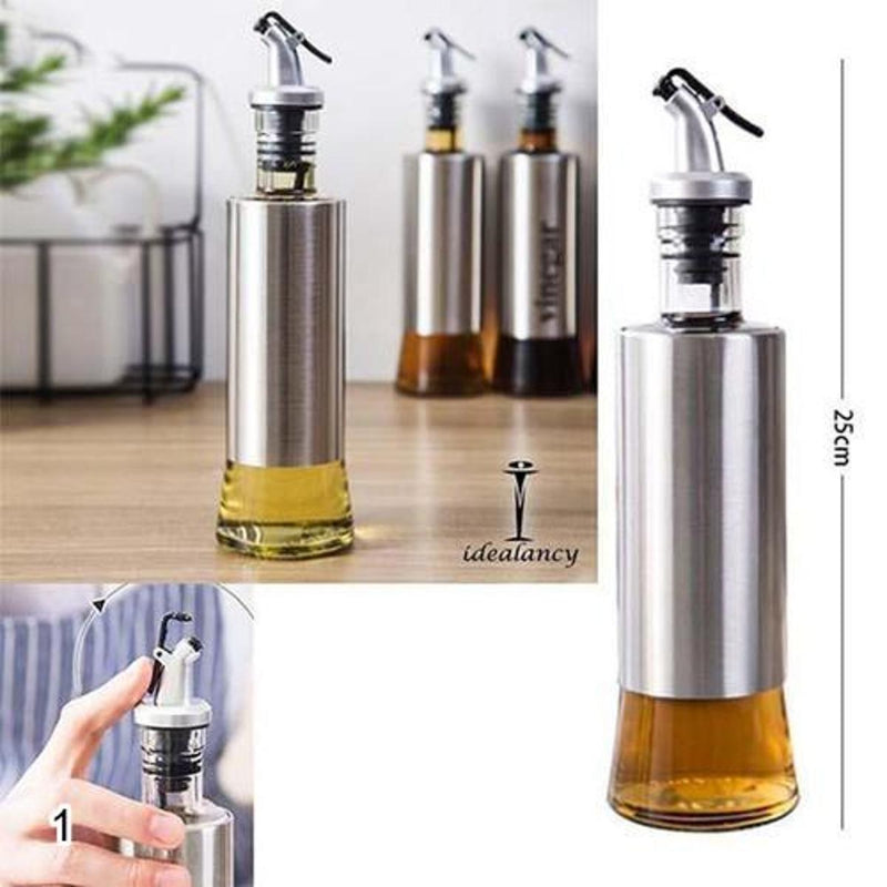 300ml Stainless-Steel Covered Smart Glass Oil Bottle – Elegant, Airtight & Dishwasher-Safe