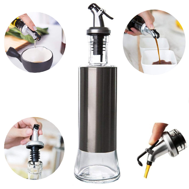 500ml High-Quality Stainless-Steel Covered Smart Glass Oil Bottle – Elegant & Airtight Dispenser