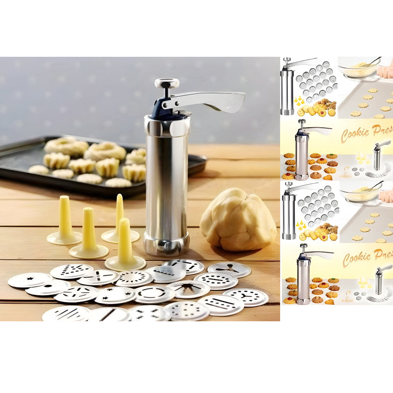 Multi-Pattern Cookie Press Machine – DIY Biscuit Maker with 20 Disc Molds & 4 Icing Nozzles