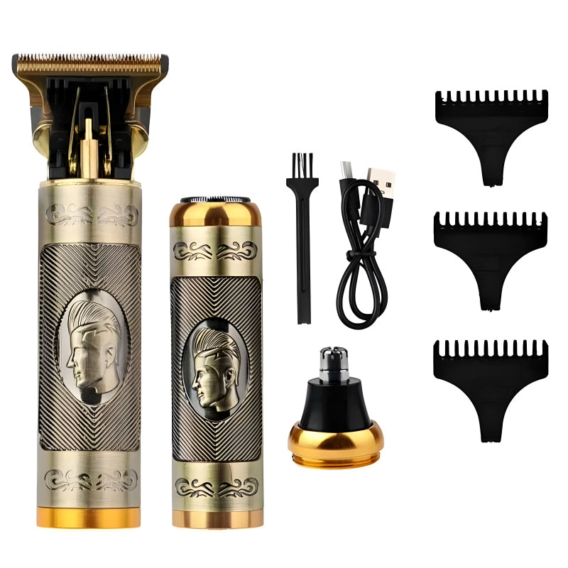 KEMEI 3-in-1 Vintage Grooming Set – USB Rechargeable Hair Clipper, Shaver & Nose Trimmer for Men