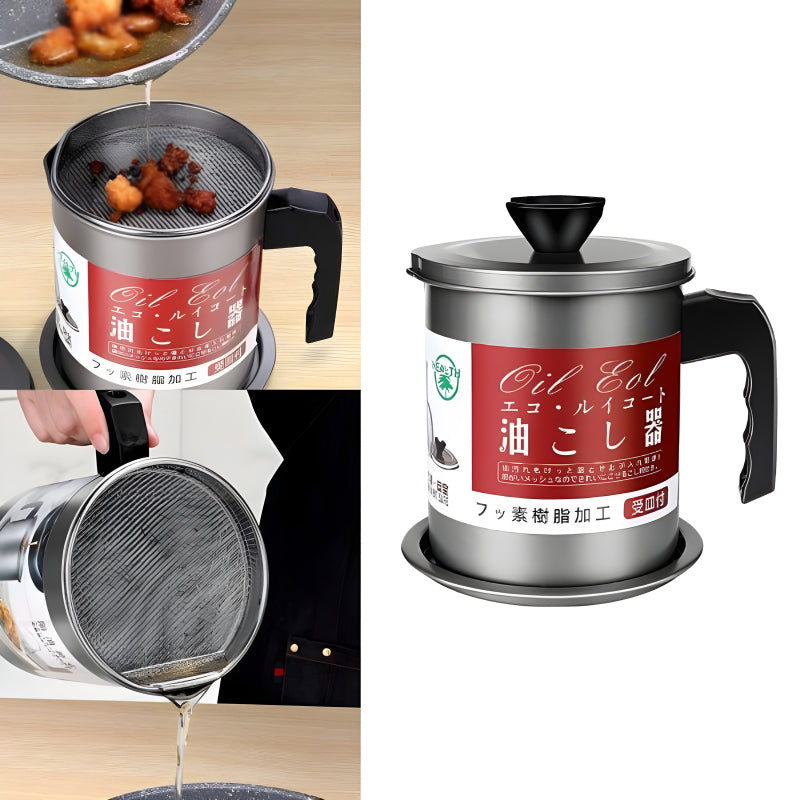 Stainless Steel 1.4L Cooking Oil Strainer Pot – Efficient Grease Filtration with Thick Chassis