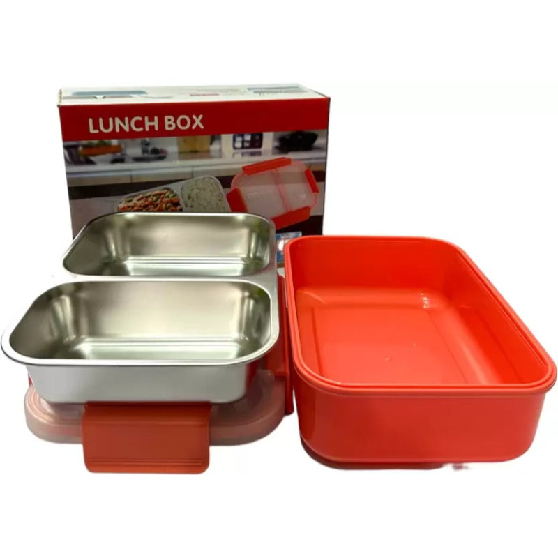 Dual-Compartment Leak-Proof Stainless Steel Lunch Box – Ideal for Kids, College & Office