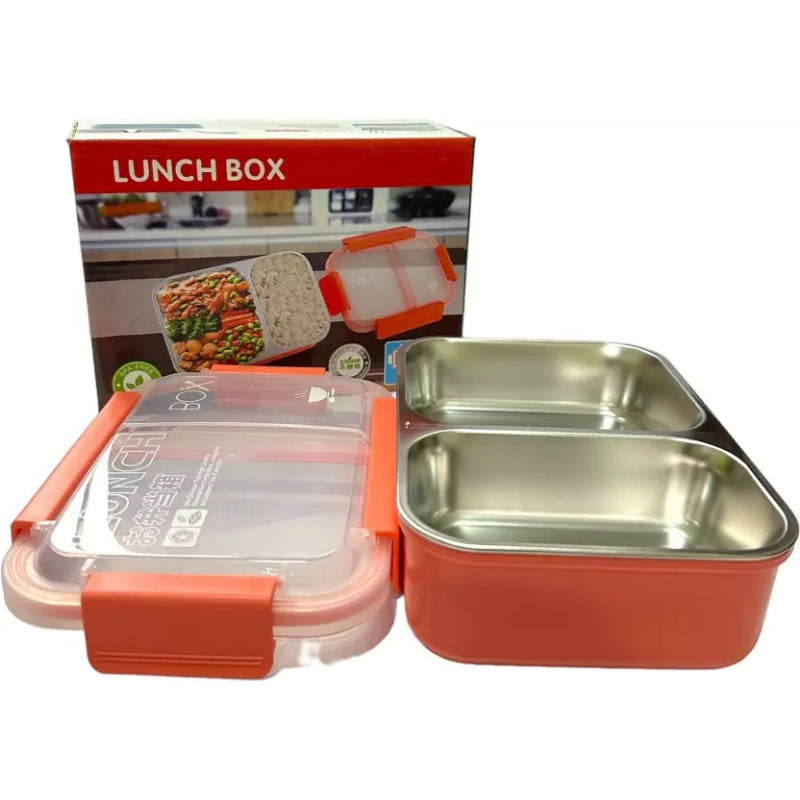 Dual-Compartment Leak-Proof Stainless Steel Lunch Box – Ideal for Kids, College & Office