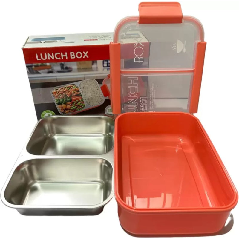 Dual-Compartment Leak-Proof Stainless Steel Lunch Box – Ideal for Kids, College & Office