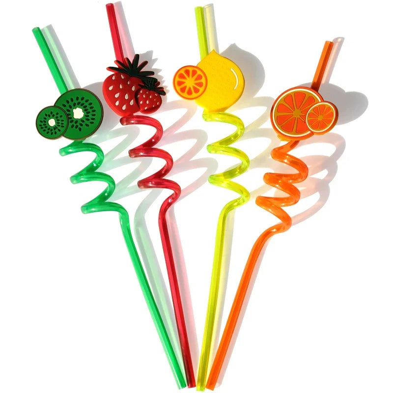 Pack of 4 Reusable Plastic Fruit Drinking Straws – Colorful & Fun Beverage Accessories