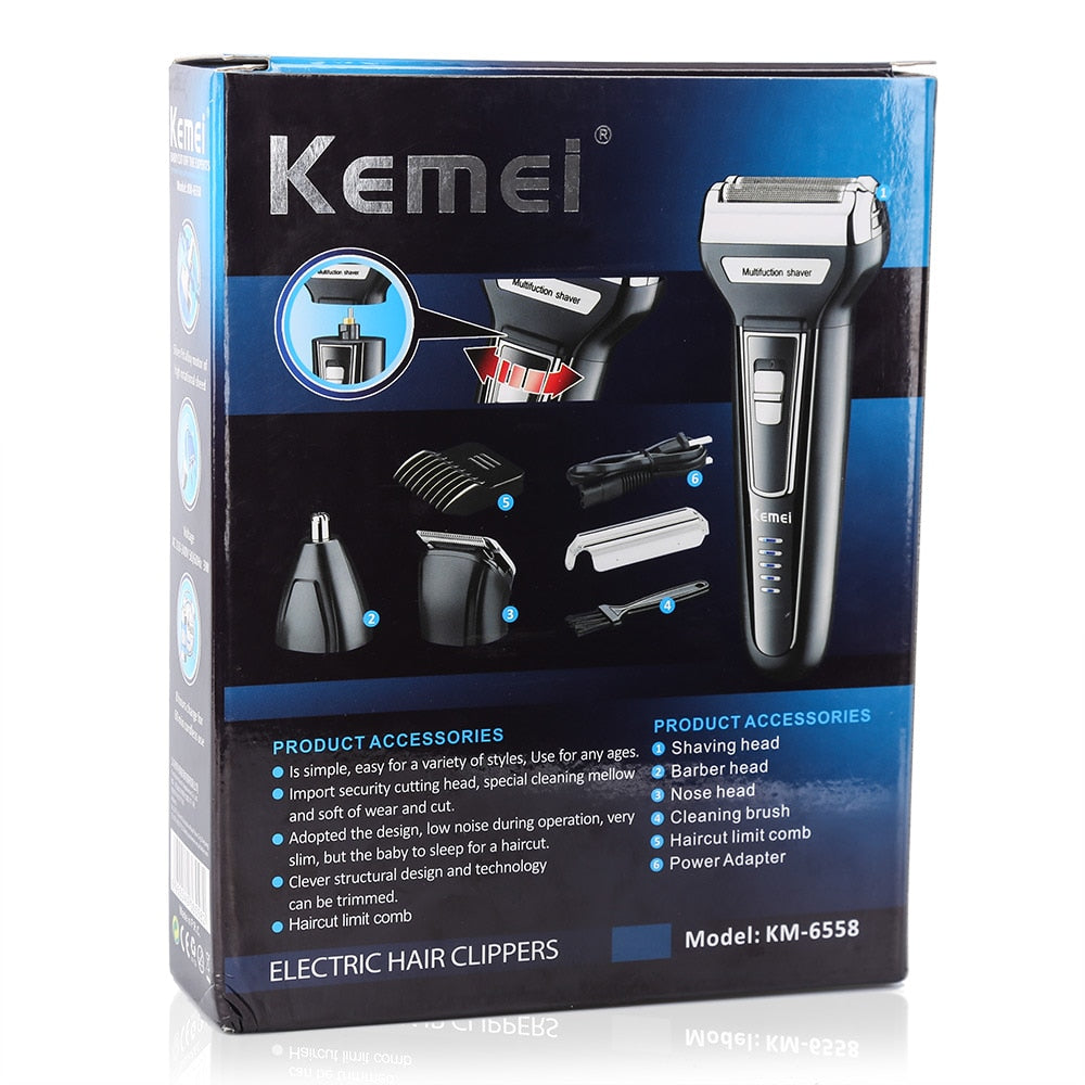 Kemei KM-6558 Professional 3-in-1 Electric Shaver – Precision Nose Hair & Beard Trimmer