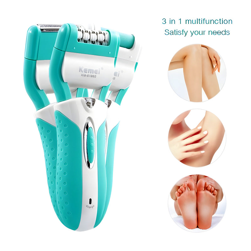 Kemei KM-6198B 3-in-1 Multifunction Electric Shaver, Callus Remover & Epilator – Professional Beauty Tool Kit for Women