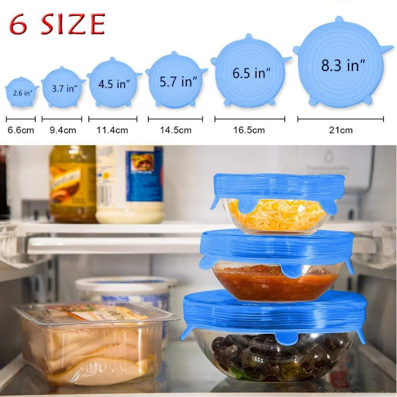 2-Packs of 6 Pcs Silicone Food Wrap Caps – Eco-Friendly, Stretchable, Leak-Proof Kitchen Lids