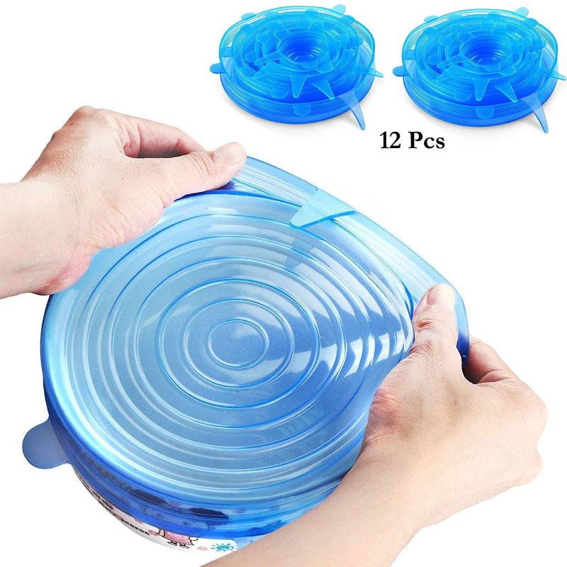 2-Packs of 6 Pcs Silicone Food Wrap Caps – Eco-Friendly, Stretchable, Leak-Proof Kitchen Lids