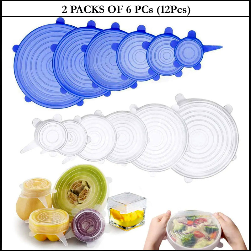 2-Packs of 6 Pcs Silicone Food Wrap Caps – Eco-Friendly, Stretchable, Leak-Proof Kitchen Lids