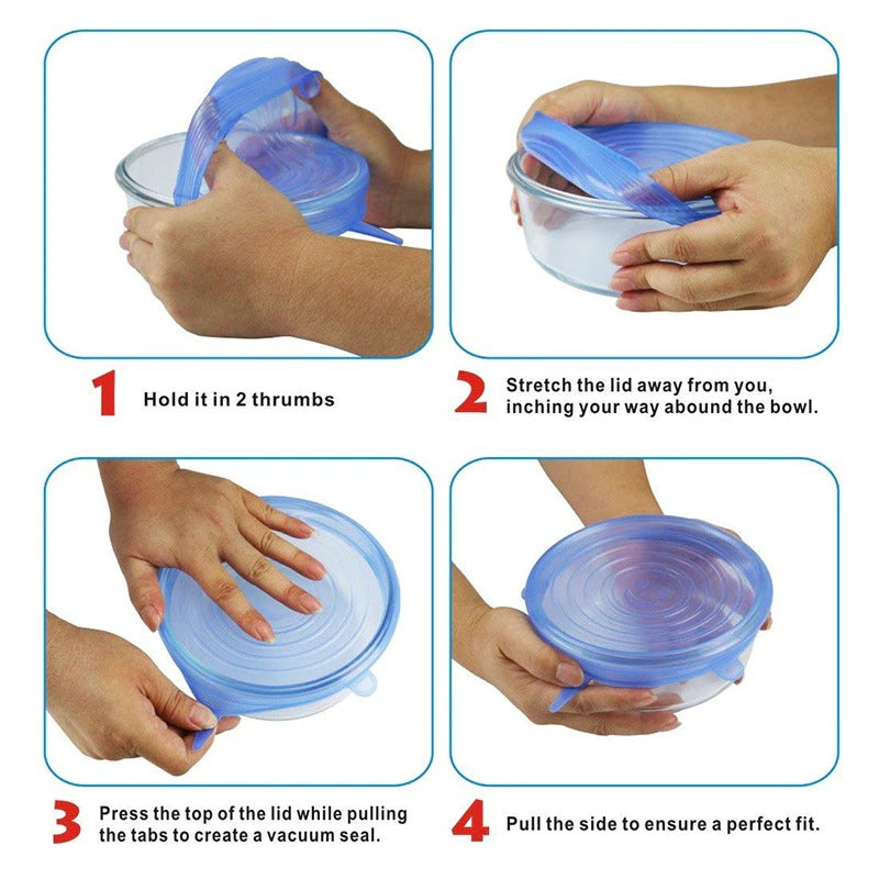 2-Packs of 6 Pcs Silicone Food Wrap Caps – Eco-Friendly, Stretchable, Leak-Proof Kitchen Lids