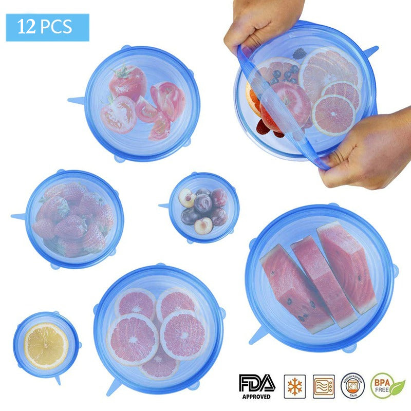 2-Packs of 6 Pcs Silicone Food Wrap Caps – Eco-Friendly, Stretchable, Leak-Proof Kitchen Lids