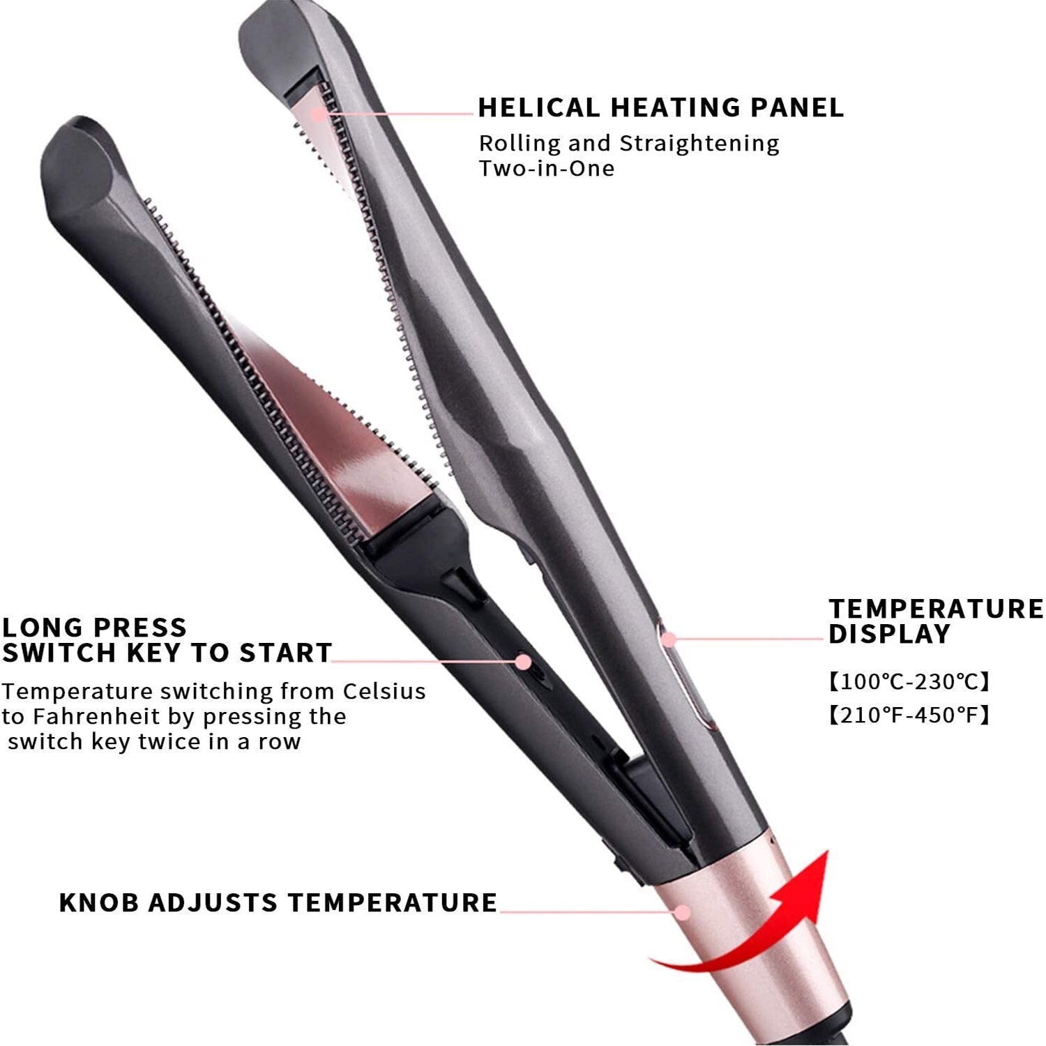 2-in-1 Hair Straightener & Curler Iron – Tourmaline Ceramic Twisted Flat Iron with LCD Display