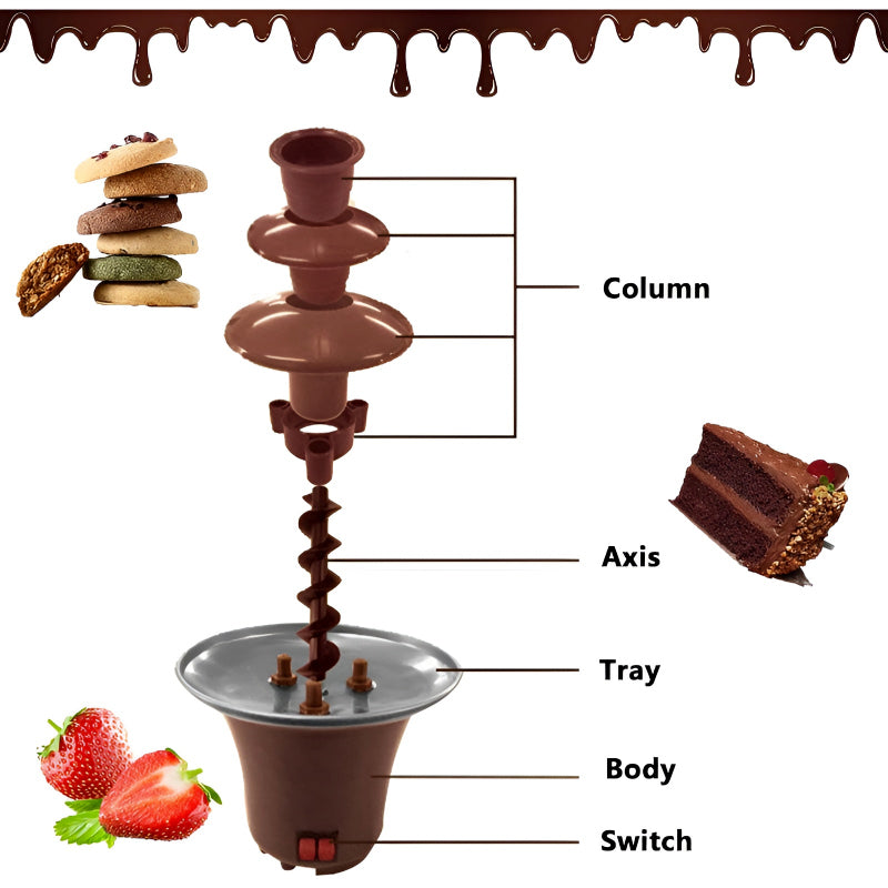 BD-017 Electric 3-Tier Mini Chocolate Fondue Fountain – Elegant Dessert Centerpiece