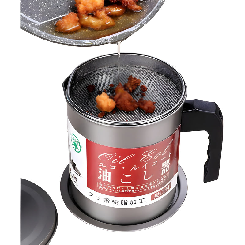 Stainless Steel 1.4L Cooking Oil Strainer Pot – Efficient Grease Filtration with Thick Chassis