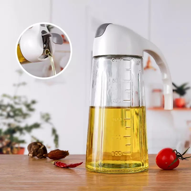 Premium 630ml Food-Grade Glass Oil Dispenser Bottle – Automatic Flip Cap for Precise Pouring