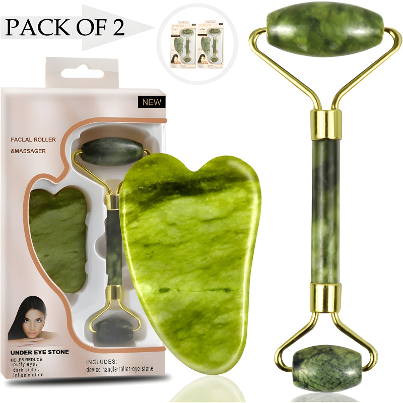 Dual-Pack Premium Natural Jade Facial Roller & Massager – Anti-Wrinkle, Puffy Eyes & Dark Circles