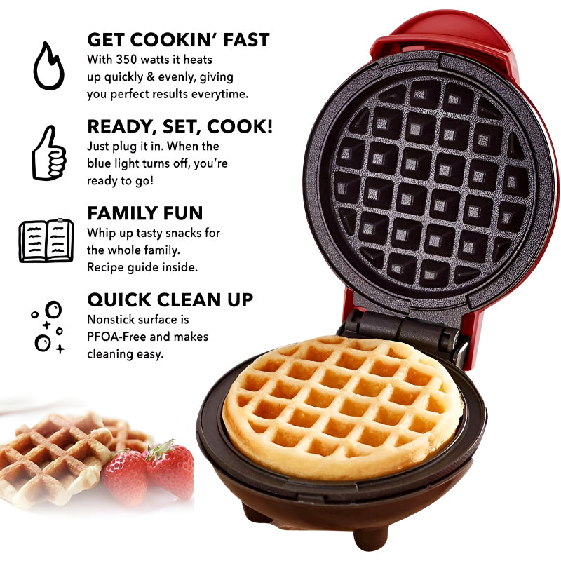 Compact 4-Inch Non-Stick Mini Waffle Maker – 350W Electric Machine in Red & Black