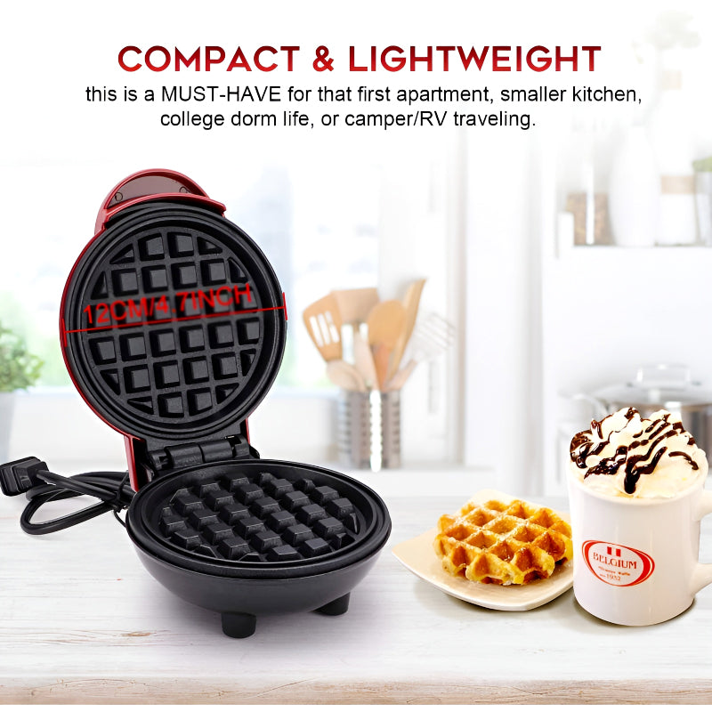 Compact 4-Inch Non-Stick Mini Waffle Maker – 350W Electric Machine in Red & Black