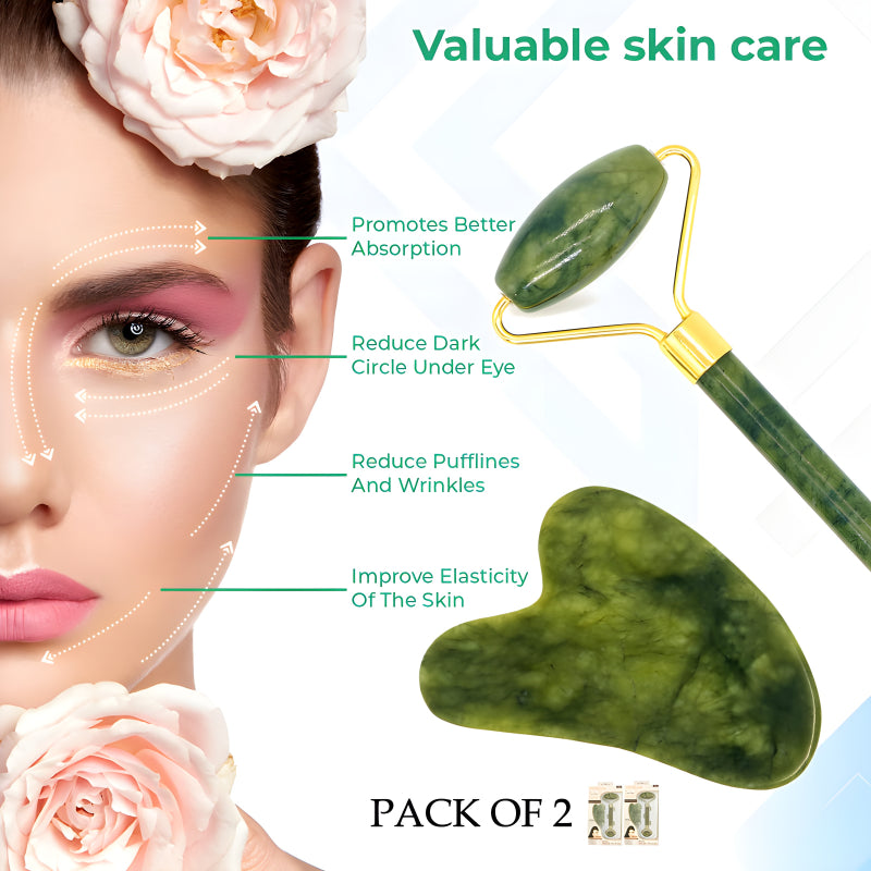 Dual-Pack Premium Natural Jade Facial Roller & Massager – Anti-Wrinkle, Puffy Eyes & Dark Circles