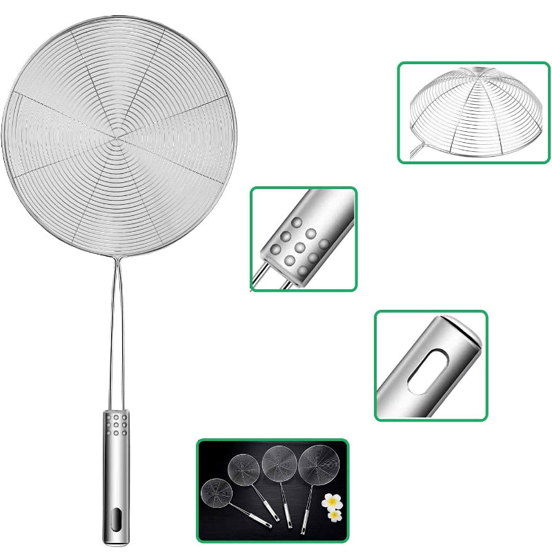 Solid 4-Piece Stainless Steel Fry Oil Strainer Set – Durable Spider Design, Dishwasher Safe