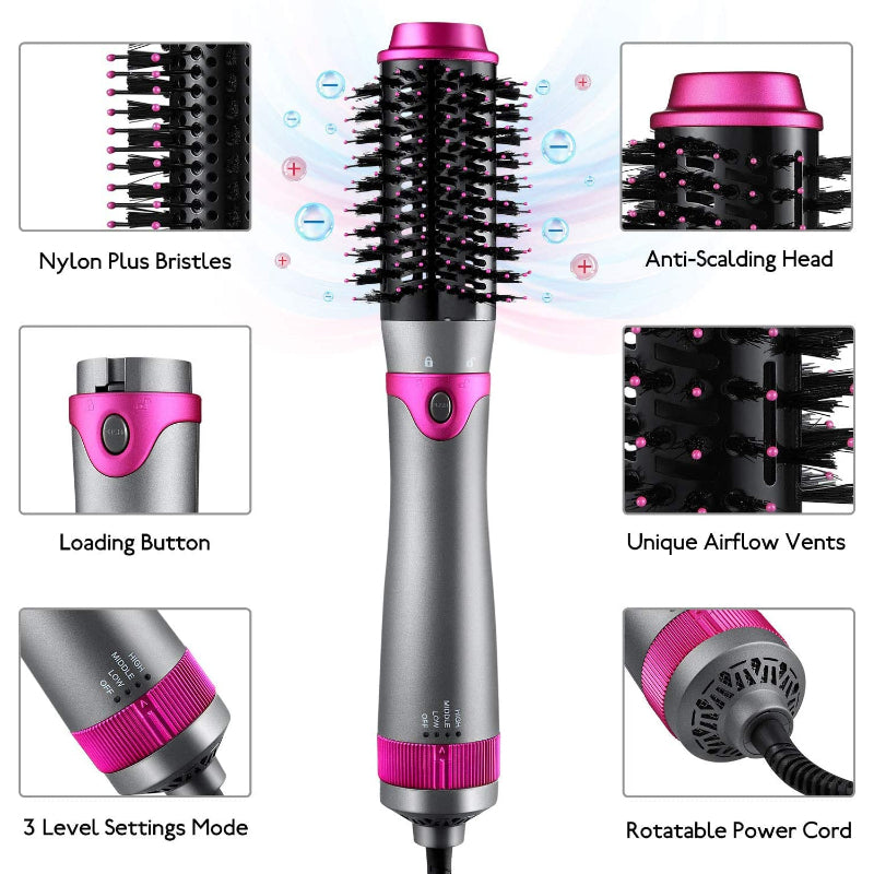 5-in-1 Professional Detachable Hair Dryer & Styling Tool – Negative Ion Blow Dryer, Straightener & Curler Combo