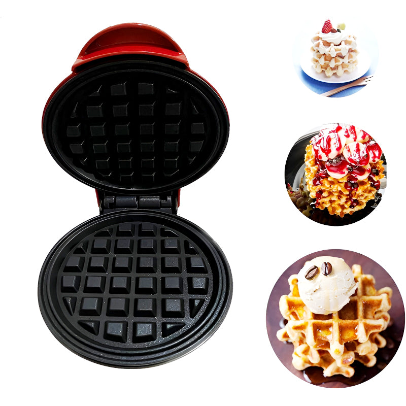 Compact 4-Inch Non-Stick Mini Waffle Maker – 350W Electric Machine in Red & Black