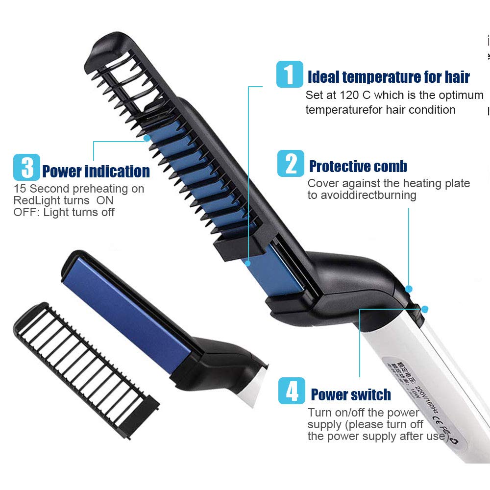 Quick Hair Straightener Brush for Men – Multifunctional Mini Electric Styling Comb