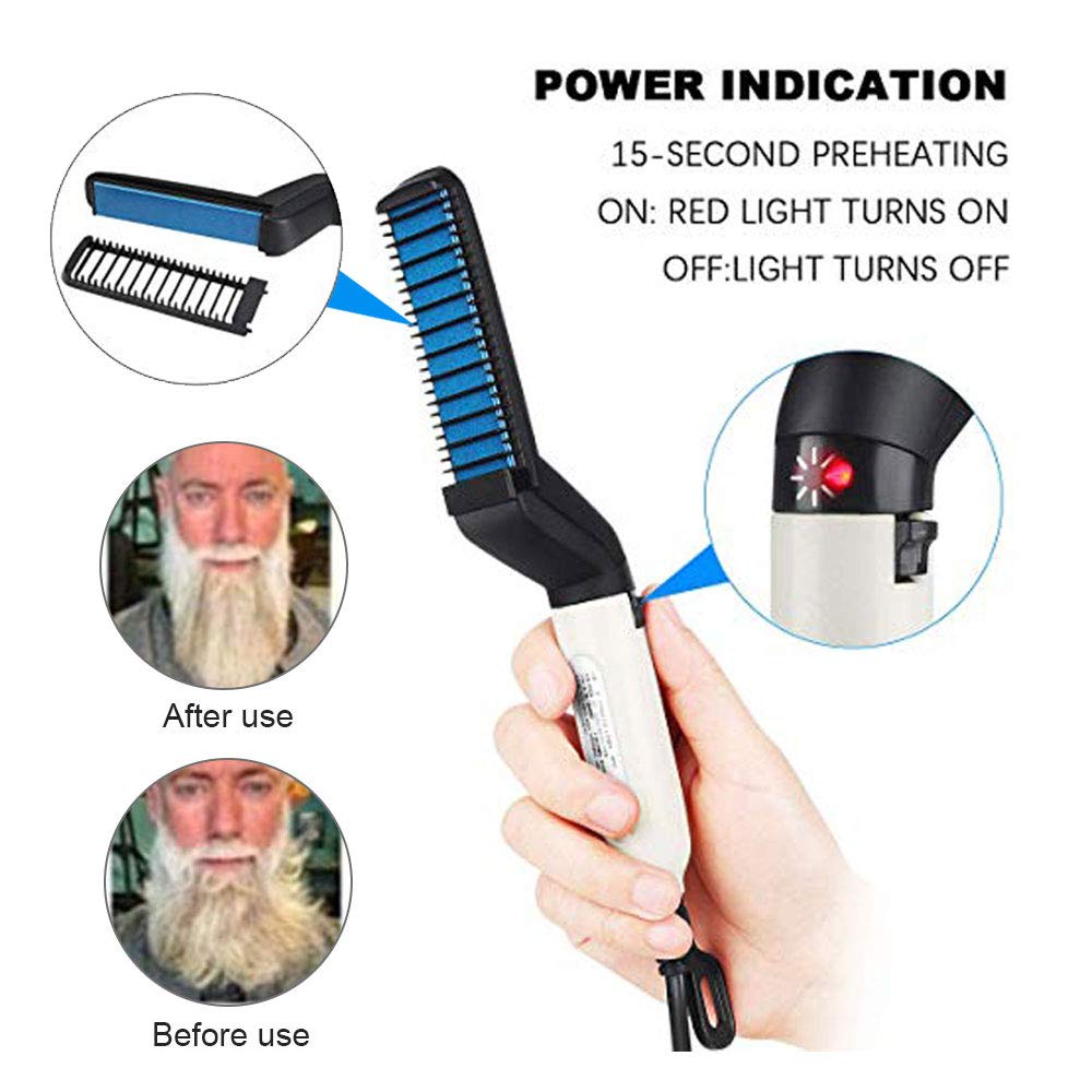 Quick Hair Straightener Brush for Men – Multifunctional Mini Electric Styling Comb