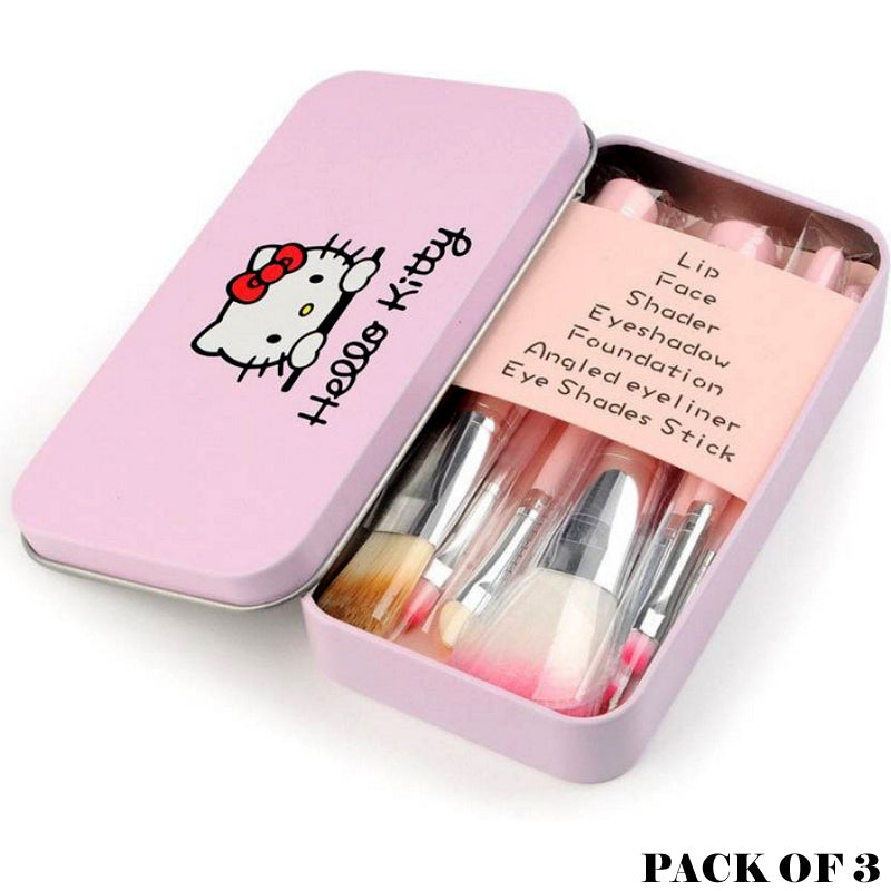 Adorable Pack of 3 Mini Hello Kitty 7PCS Makeup Brush Kits – Cute & Professional Set