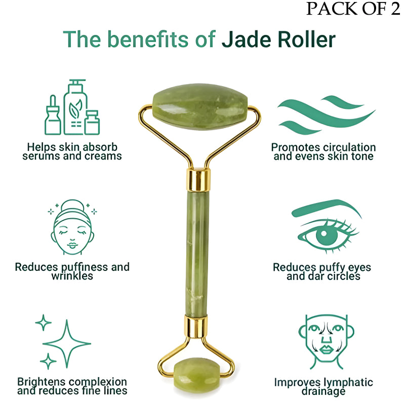 Dual-Pack Premium Natural Jade Facial Roller & Massager – Anti-Wrinkle, Puffy Eyes & Dark Circles